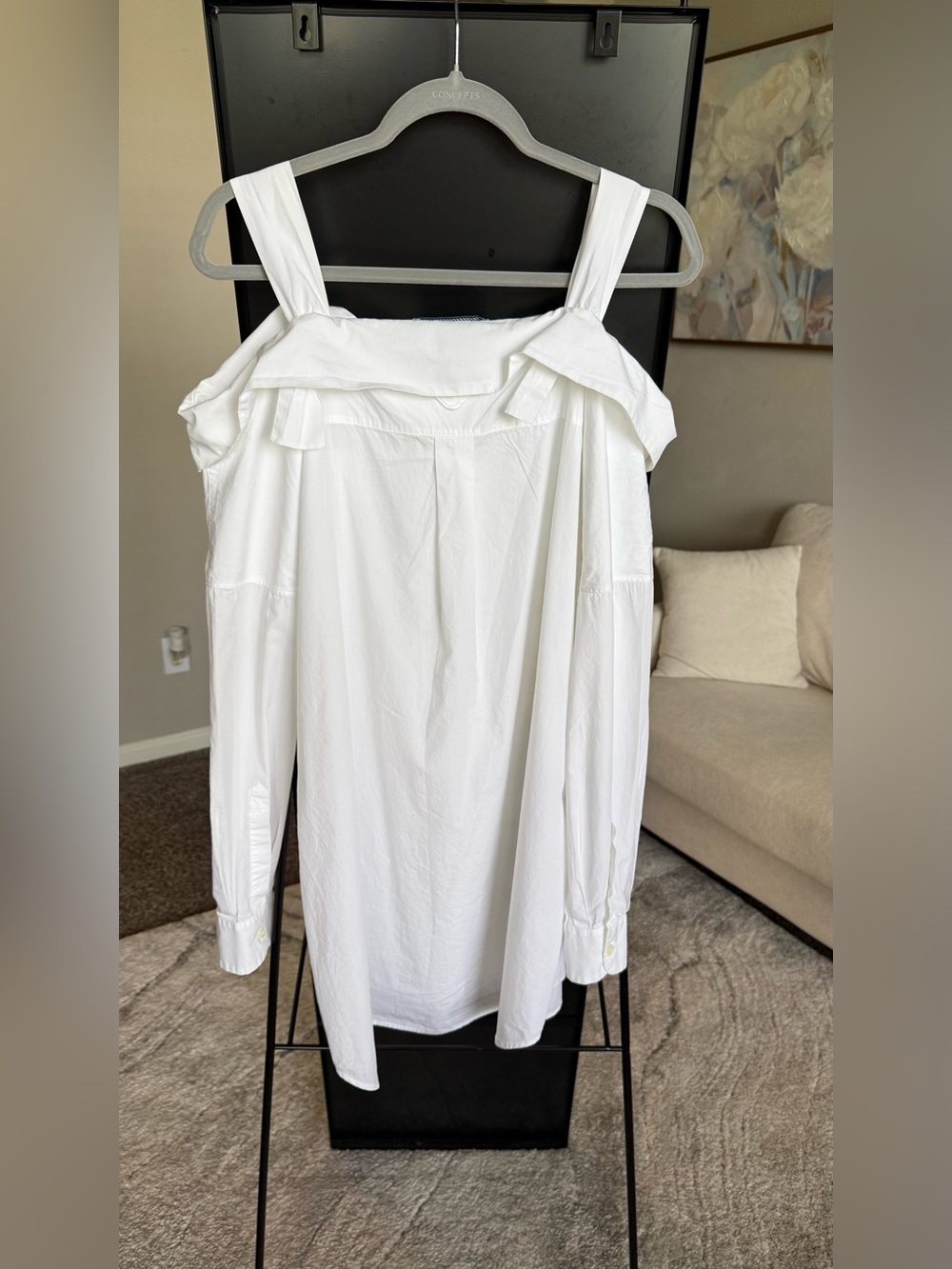 Prada White Cold-Shoulder Button-Front Dress with Waist Tie - Picture 9 of 12